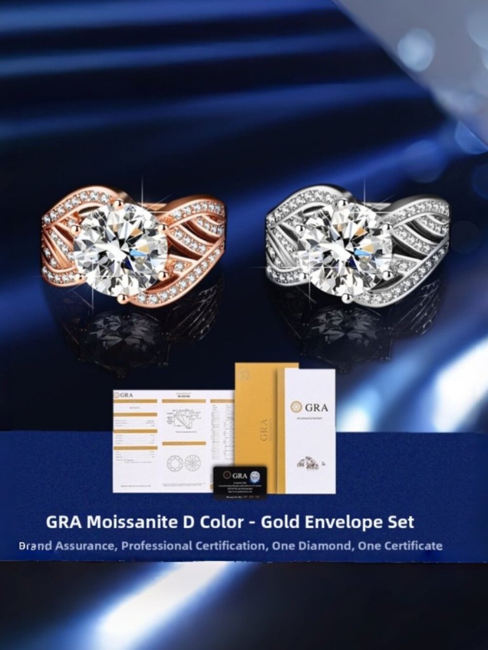#Certified 3ct. t.w. Elegant GRA‑Certified Moissanite Solid Silver Fashion Ring